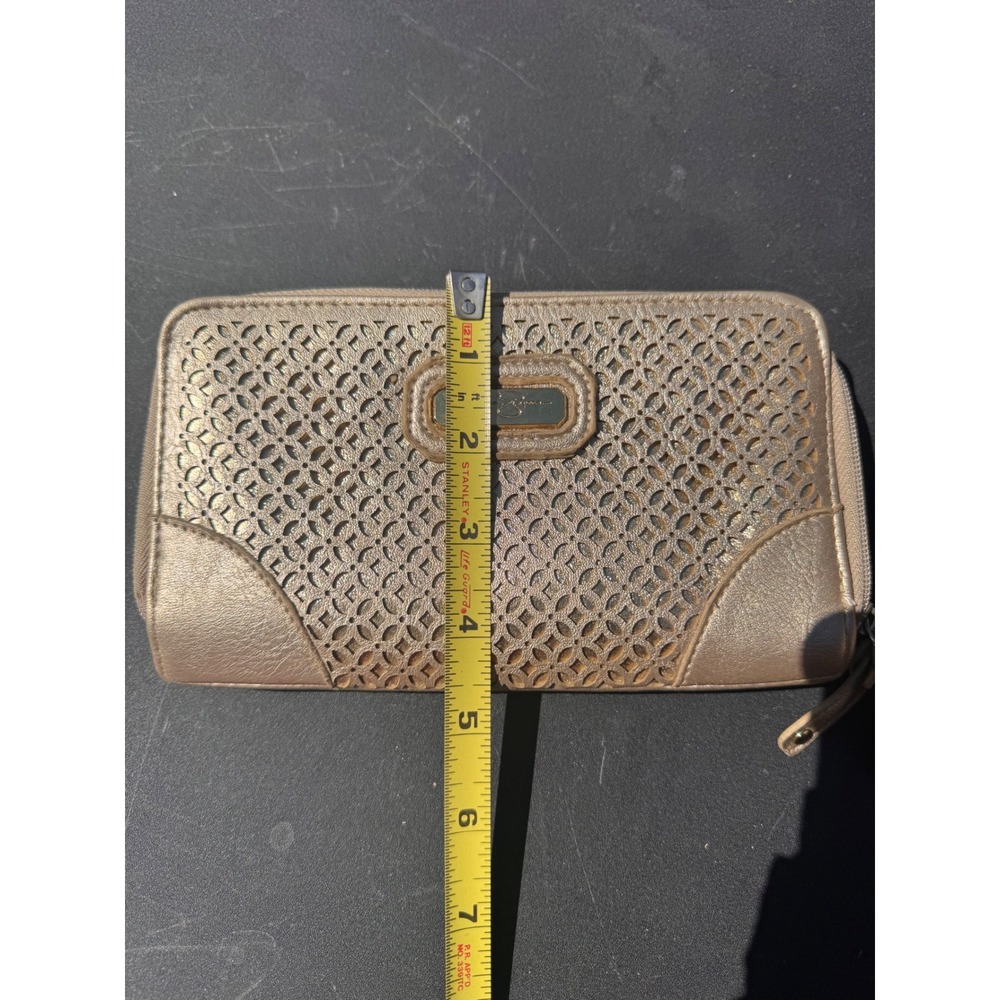 Jessica Simpson Metallic Gold Laser Cut Double Zip Wallet JS10464 Leopard Print - Picture 8 of 8